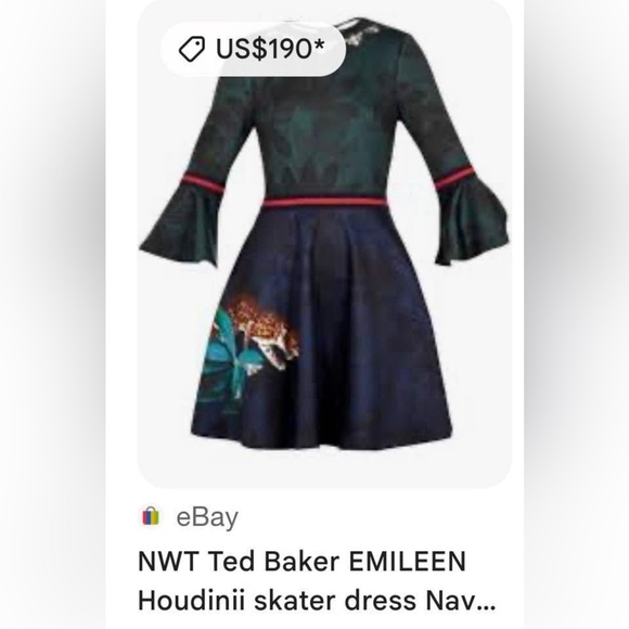 Ted Baker Dress with Leopard Detail in Dark Blue and Black - Picture 8 of 9